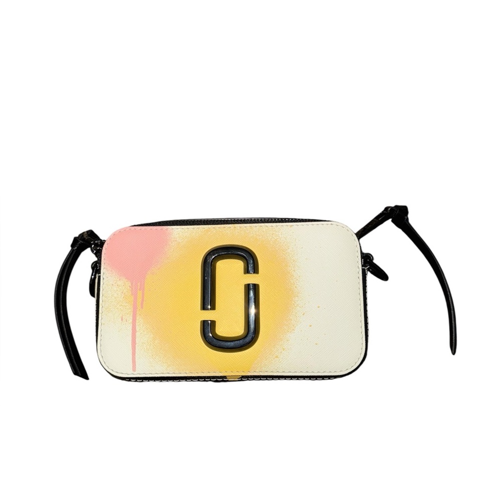 Marc Jacobs Black and Blue Crossbody snapshot Bag with Yellow Strap